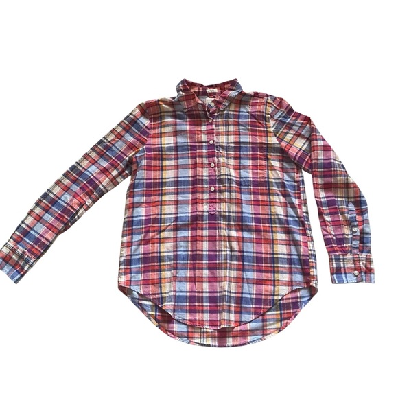 J. Crew Factory Tops - J crew shirt women XS boy fit orange plaid academia relaxed beach lightweight